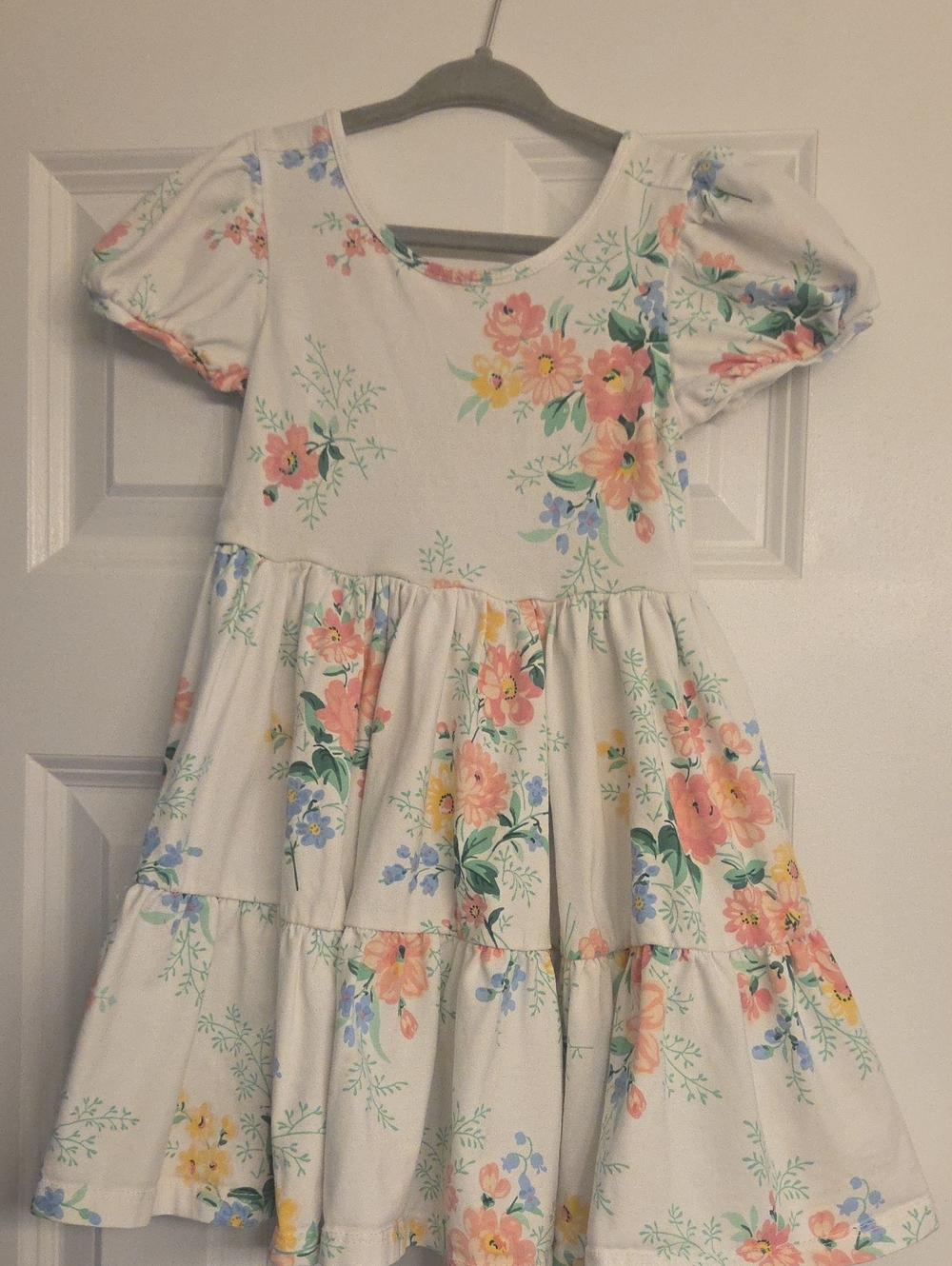 Janie and Jack White Floral Tiered Dress with Pink and Yellow Blooms